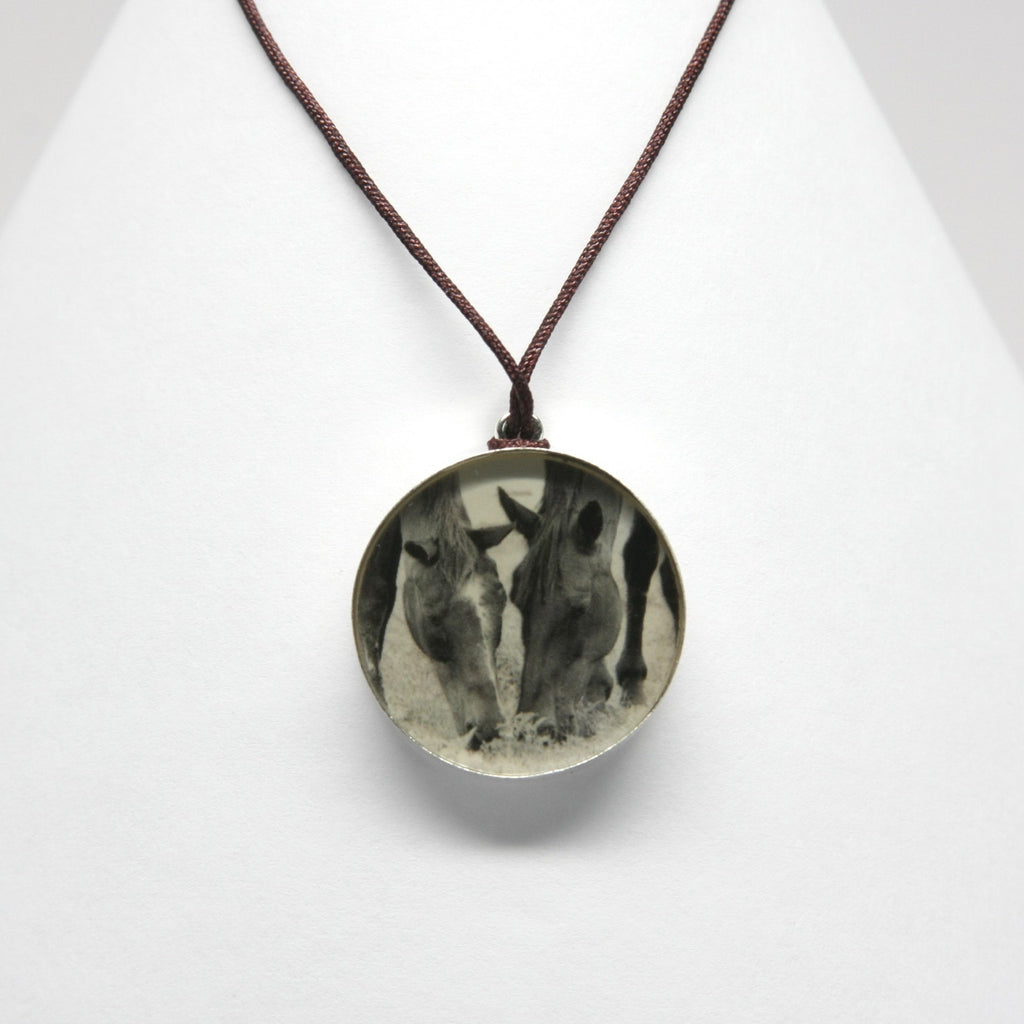 Grazing horses equestrian necklace