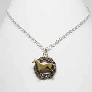Horse coin cutout necklace with wreath