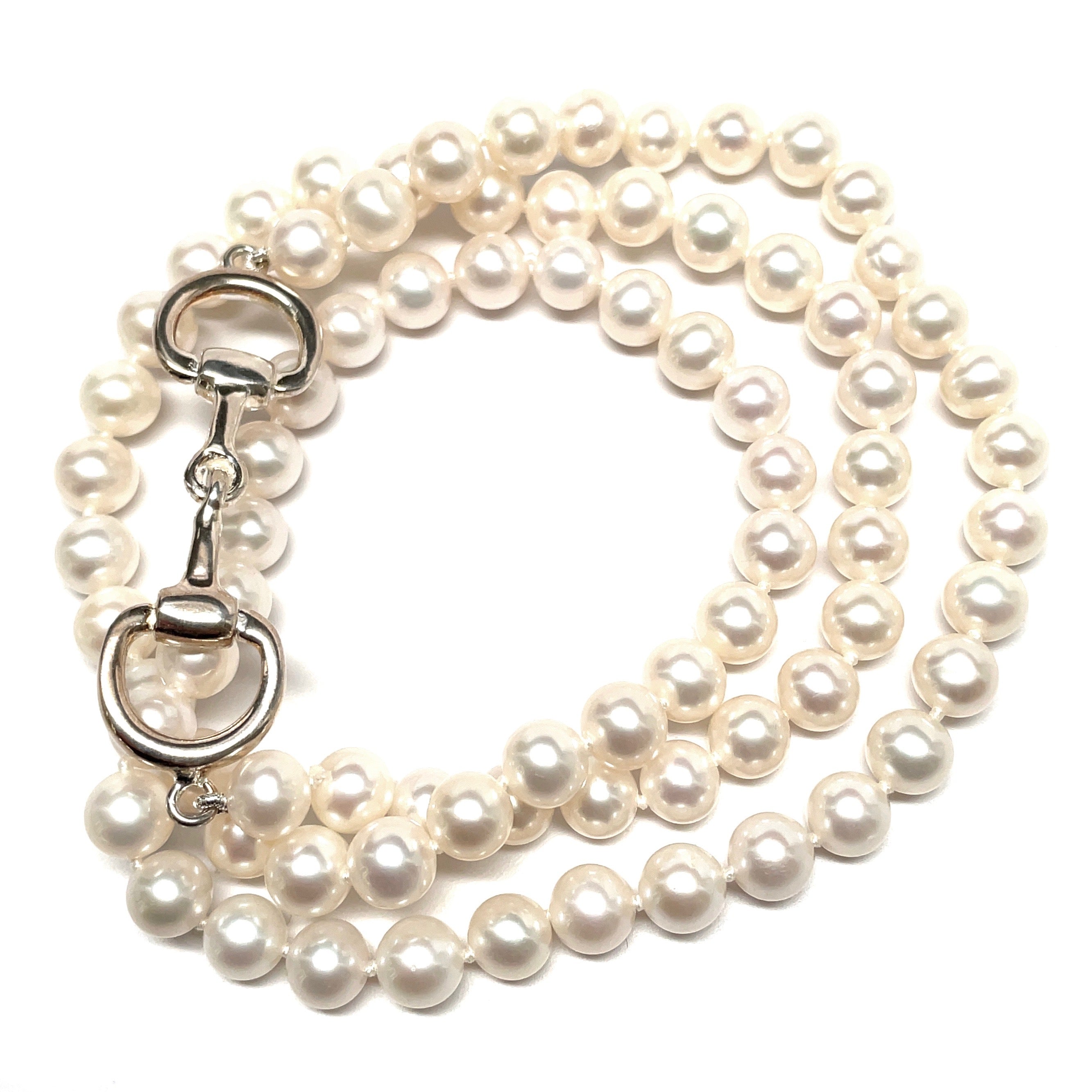 Equestrian sterling silver bit and pearl necklace