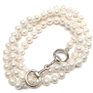 Silver bit and pearl necklace