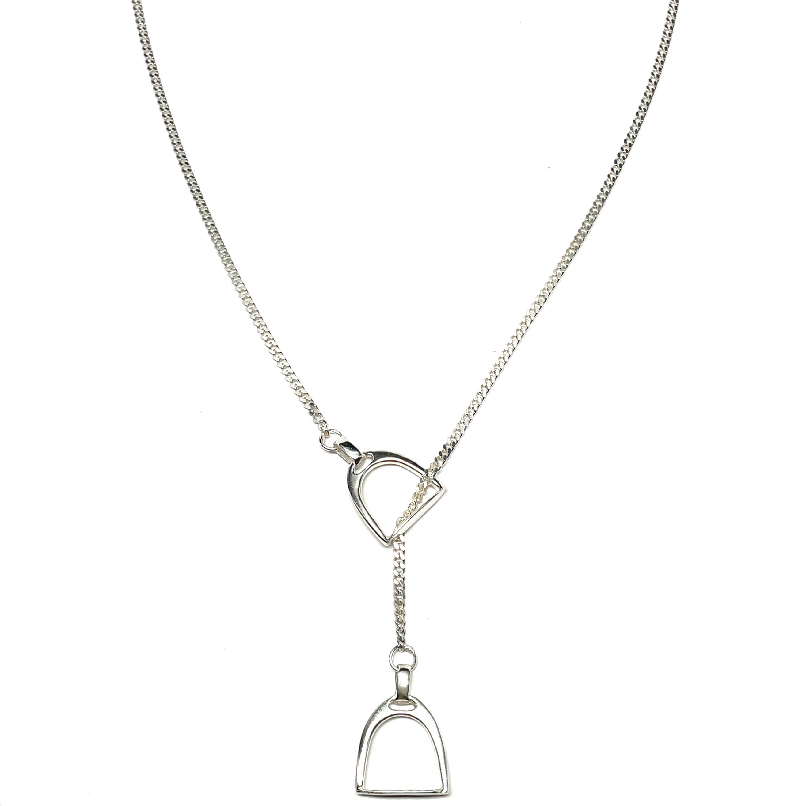 Large double stirrup silver necklace