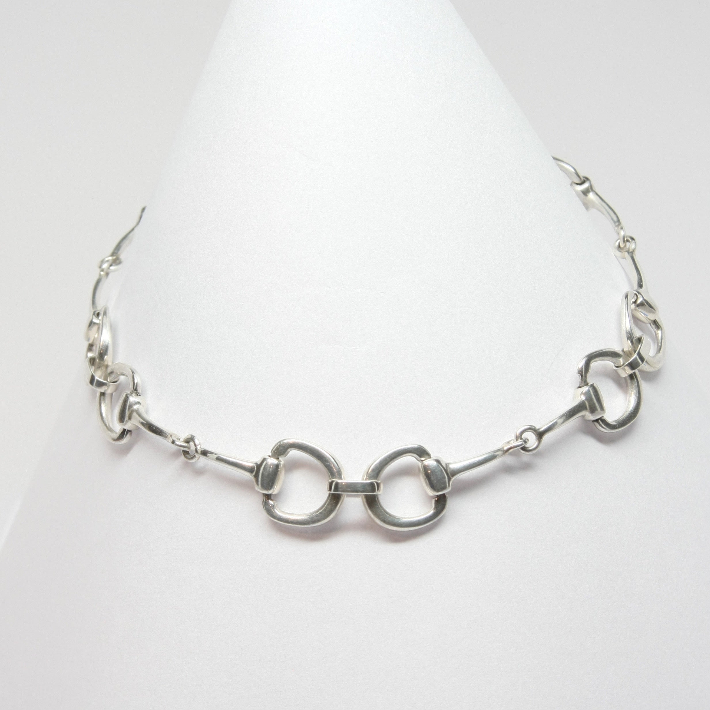 Sterling silver eggbutt snaffle equestrian necklace