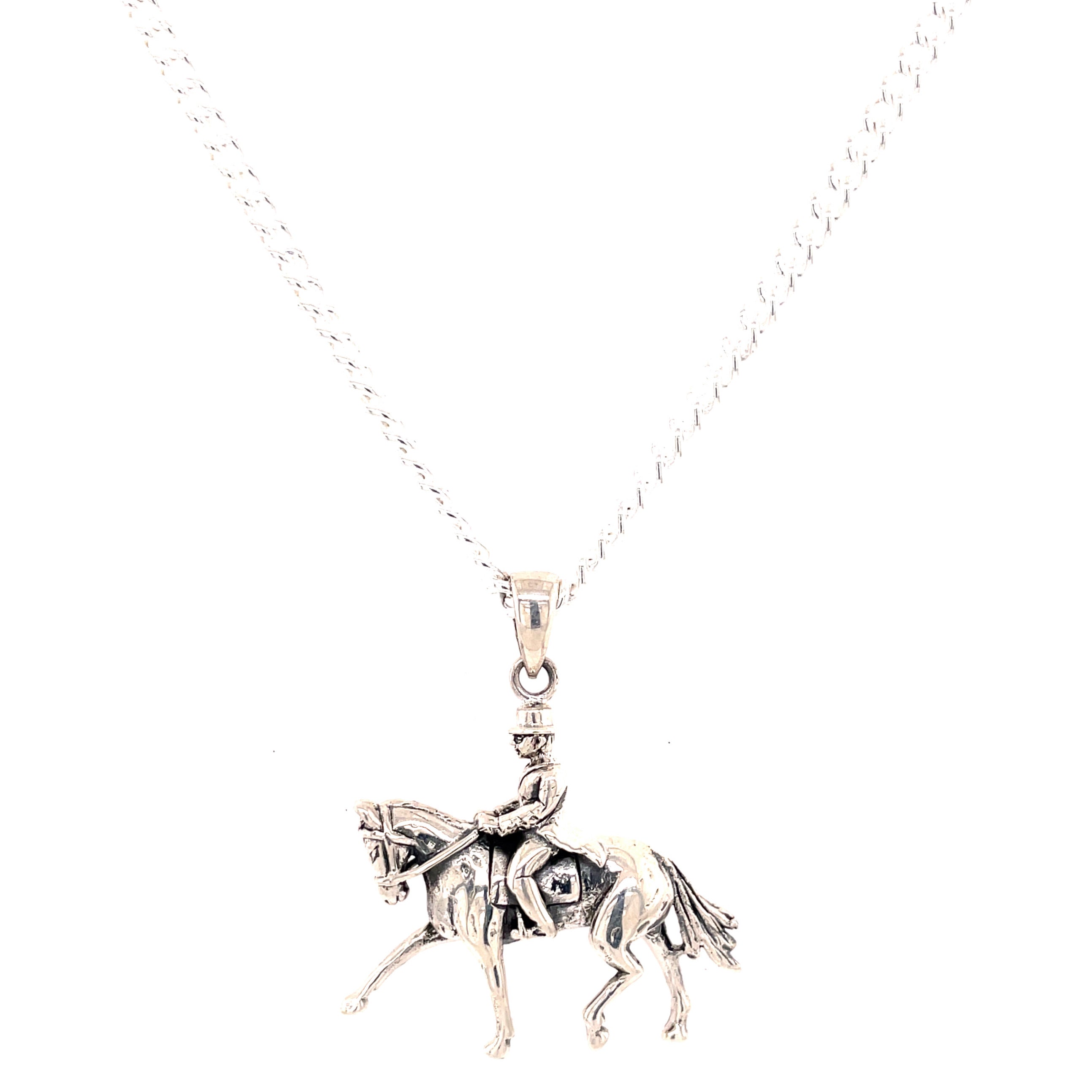 Silver horseback riding necklace