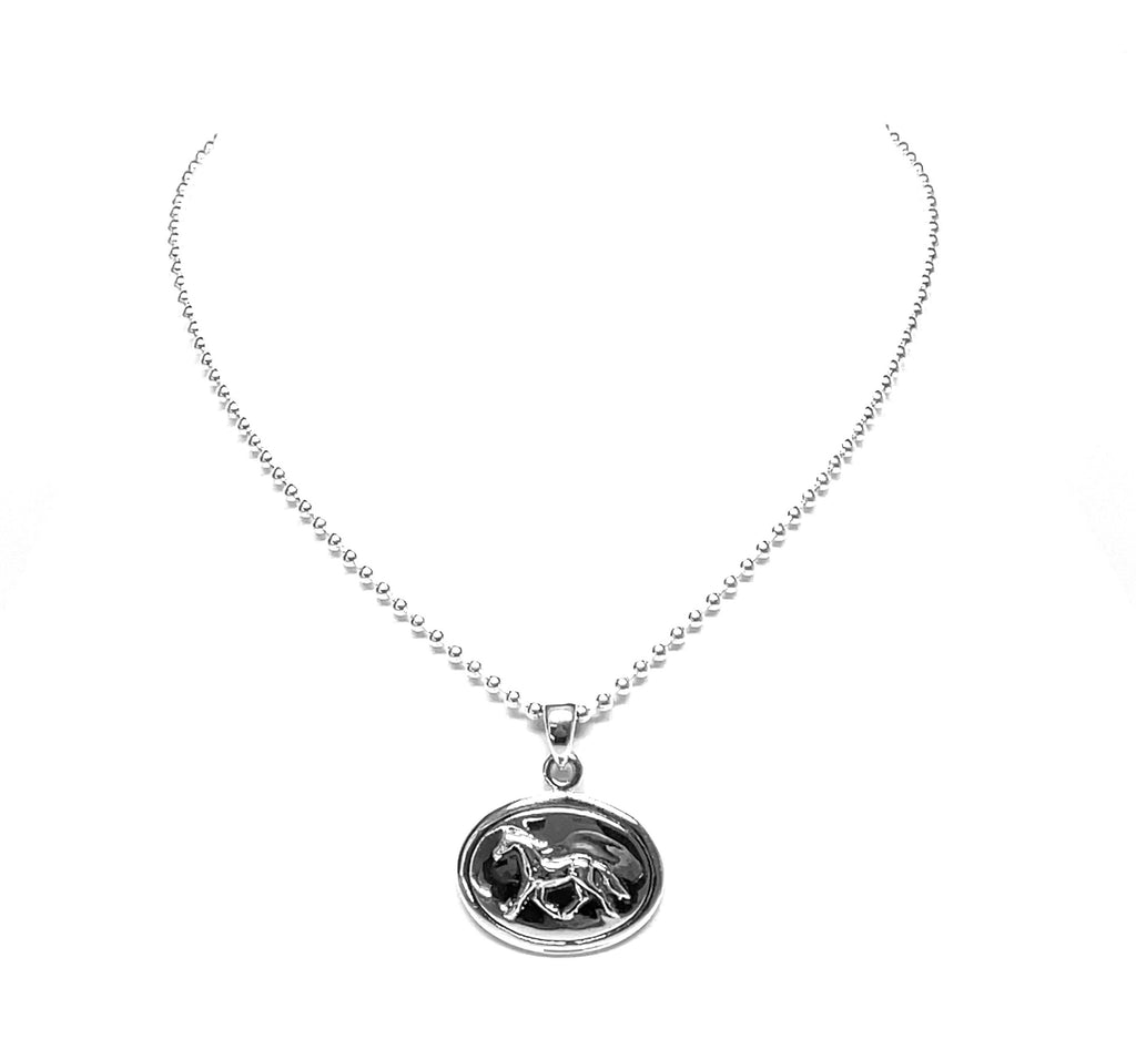 trotting horse silver necklace