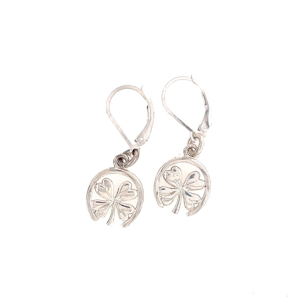 Hanging horseshoe and clover sterling earrings