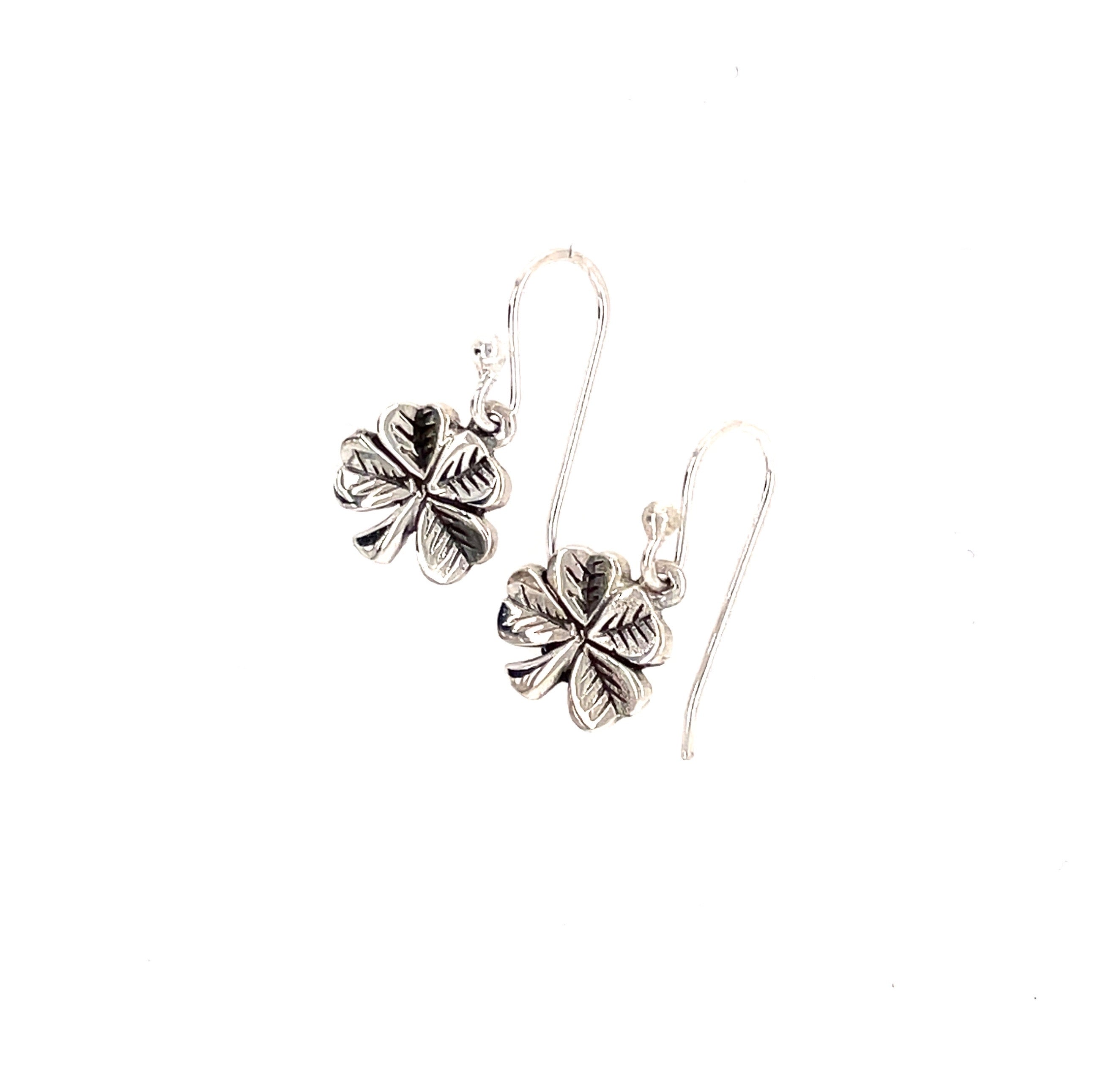 Lucky four leaf clover silver earrings